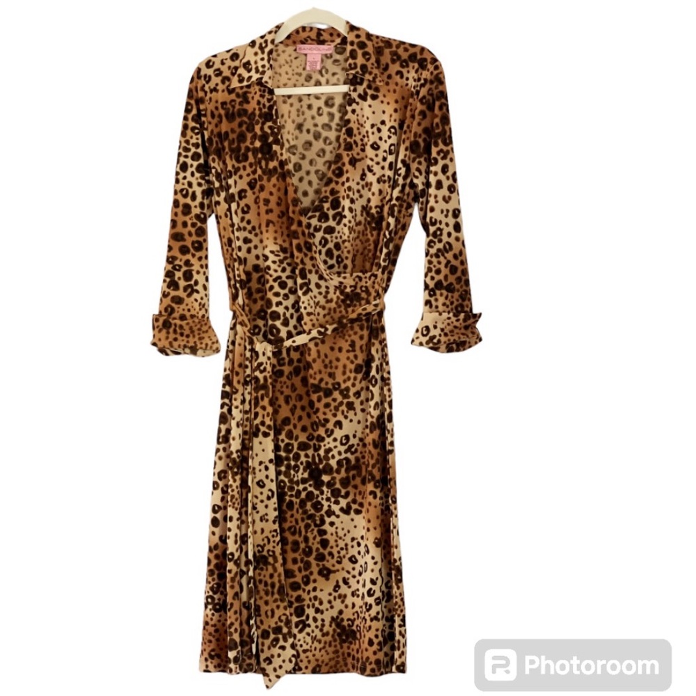 Bandolino Leopard Print Faux Wrap Style Dress Size L